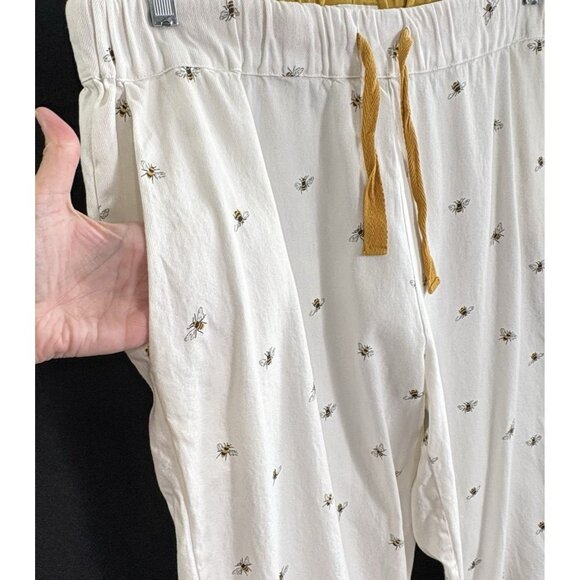 SOPHIE ALLPORT Women Pajama Pants Bees Elastic Drawstring Waist Sz L White 11-7 - Picture 7 of 12